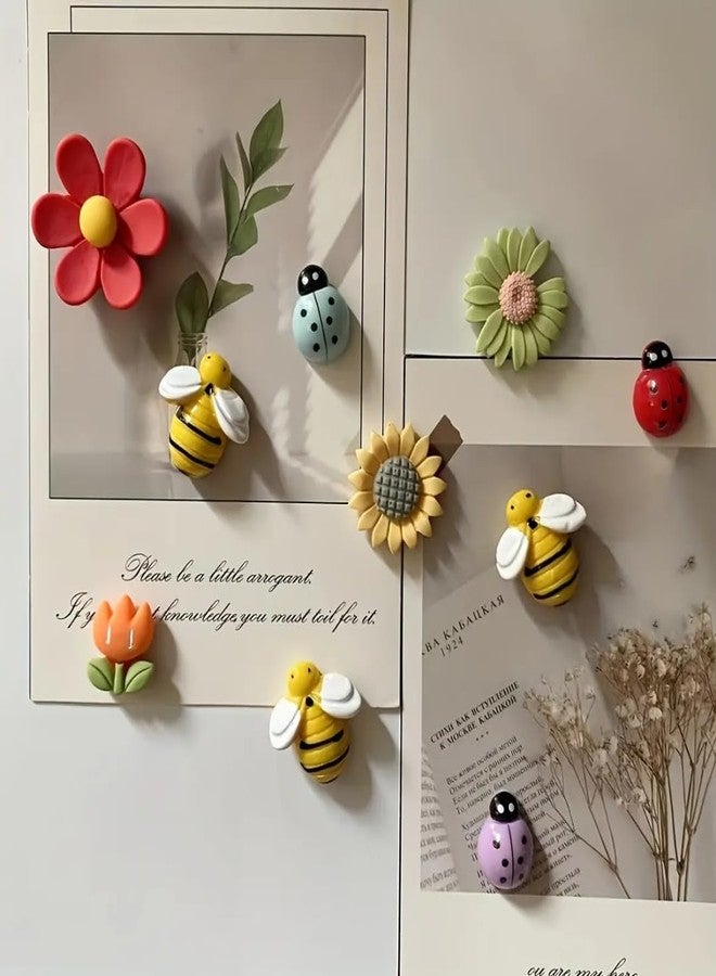 WARMINGO DE 10 Pc Resin Flower Bees Bugs Fridge Magnets for Home Decor & Gifting | Kitchen Decoration Stylish Refrigerator Accessories | Cute Fridge Magnets | Valentine Gift - Image 5
